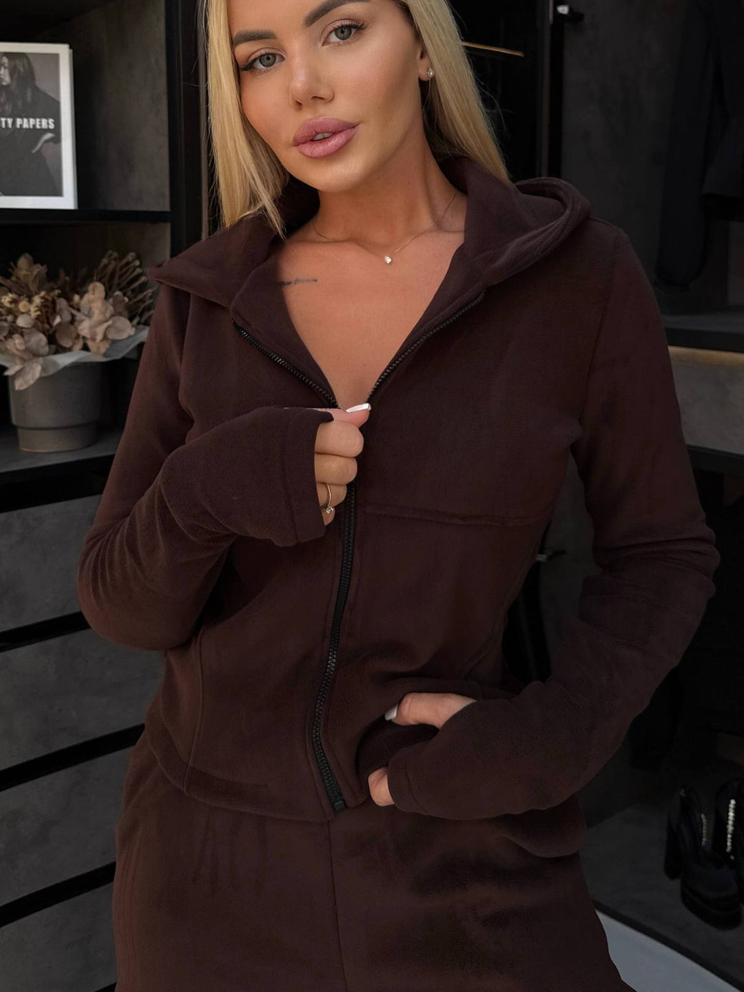 Damen Fleece-Jumpsuit mit hohem Kragen und praktischen Taschen Drune