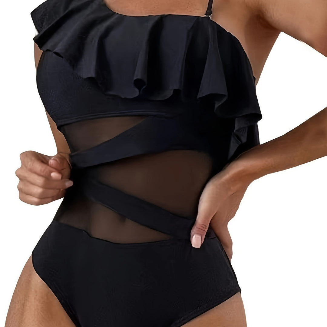 Damen Einteiler Badeanzug mit asymmetrischem Rüschendesign und eleganten Cut-Out-Details Drune