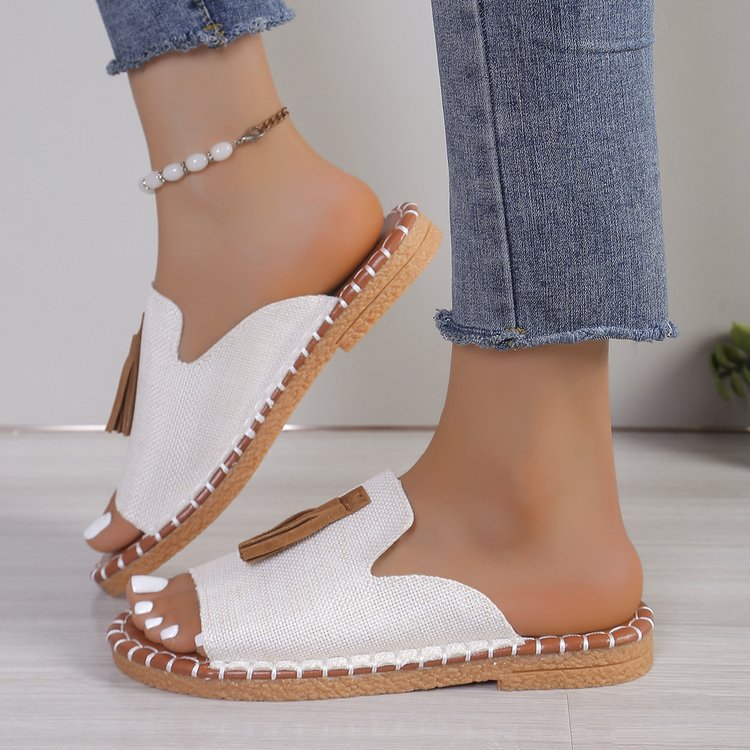 Damen Offene Pantoletten mit Quaste im Espadrille‑Stil Drune