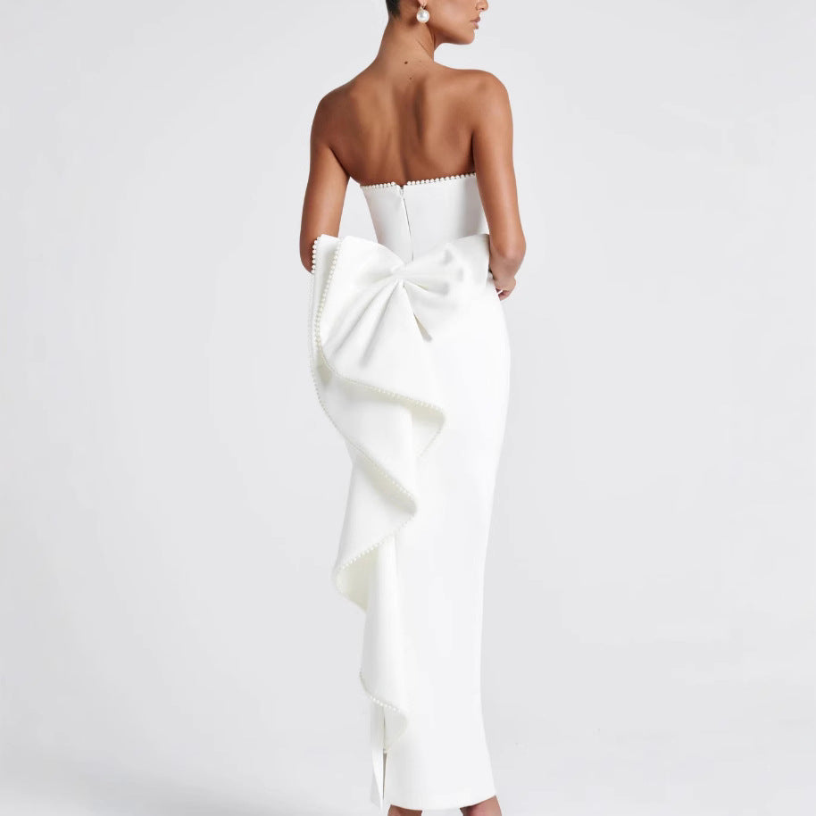 Damen Elegantes figurbetontes Maxikleid mit schulterfreiem Design und modischen Rüschendetails Drune