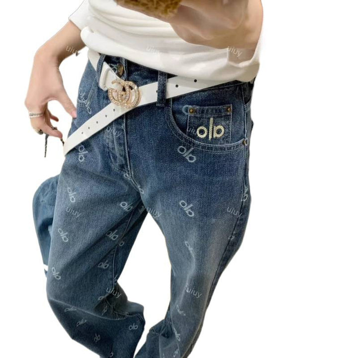 Damen Modische Baggy Jeans mit hohem Bund Drune