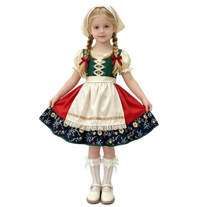Damen nan traditionelles Kinderdirndl mit besticktem Rock und Spitzenschürze Drune