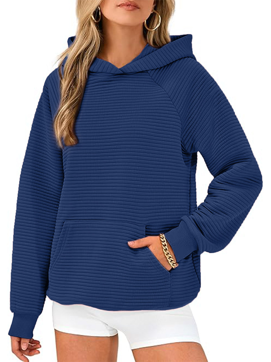 Damen lässiger Kapuzenpullover mit strukturiertem Stoff Drune