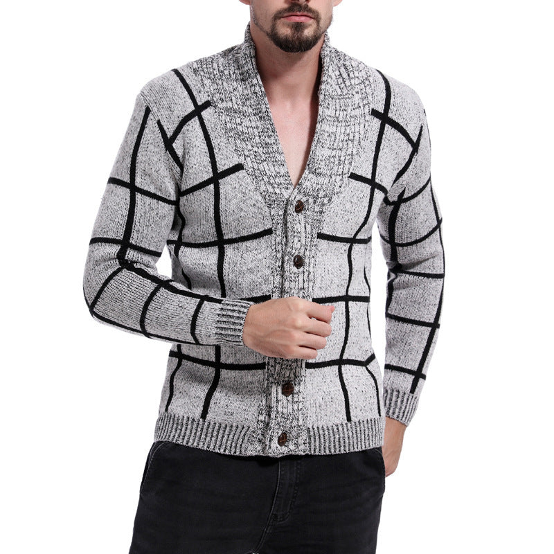 Herren modische Strickjacke mit Karomuster und elegantem Revers Drune