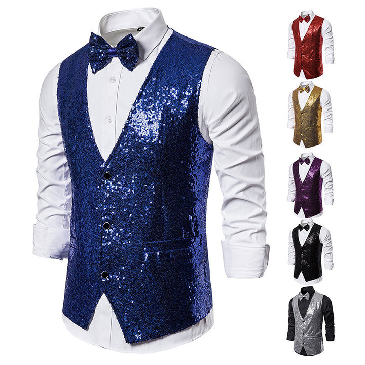 Herren Pailletten Kleid Weste Set Drune