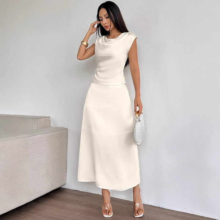 Damen elegantes Abendkleid mit fließendem Stoff und raffiniertem Halsausschnitt Drune
