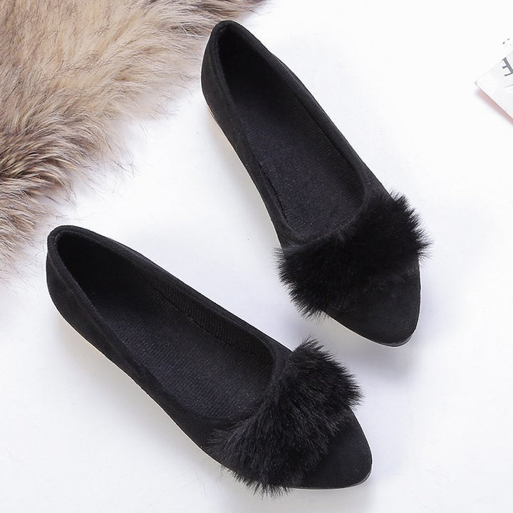 Damen nan spitze Ballerina mit Kunstvelours-Obermaterial, Kunstfell-Pompon und metallischer Absatzapplikation Drune