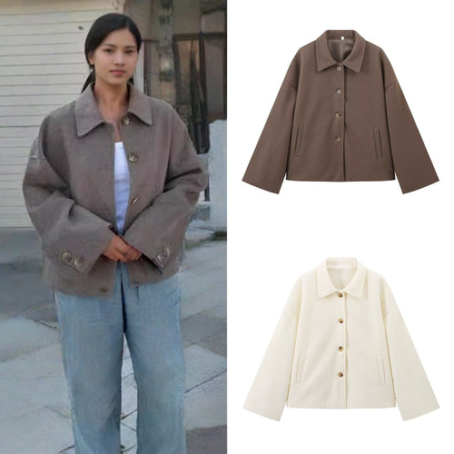 Damen modische Oversized-Winterjacke mit Knopfleiste und praktischen Taschen Drune