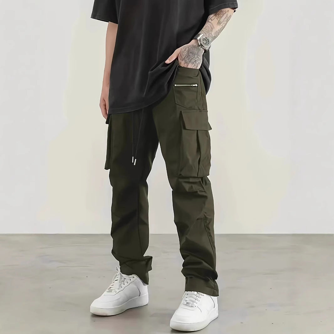 Herren weite Utility-Cargohose mit Tunnelzugbund, Multifunktionstaschen & Reißverschlusstasche Drune