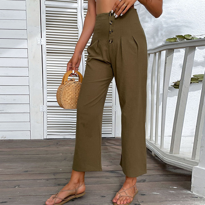 Damen Hochwaisted Hosen mit Knopfdetail und Faltenwurf Drune