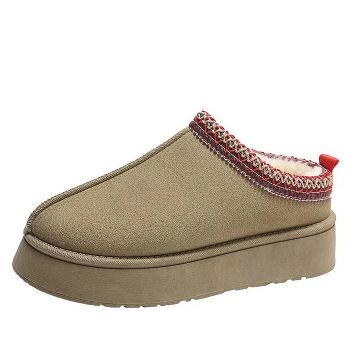 Damen  gemütliche Plateau-Hausschuh-Slipper mit weich gepolsterter Innenfütterung und dekorativem Zierbund Drune