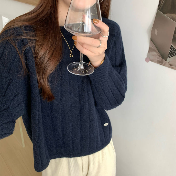 Damen lässiger Strickpullover mit Waffelmuster und weitem Schnitt Drune