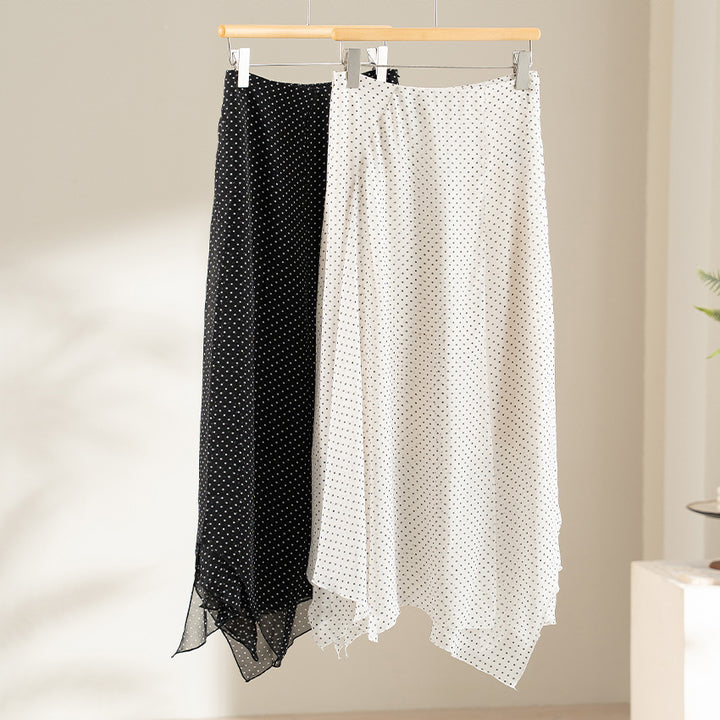 Damen Chiffon-Bluse mit Schleifenkragen, Pünktchenmuster und Biesen-Detail Drune