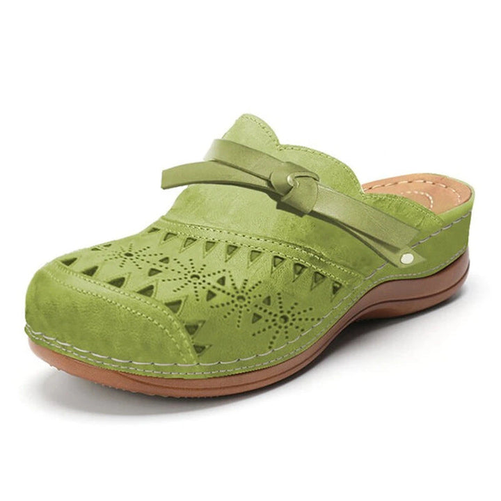 Damen Komfort Clogs mit modischem Lochmuster und dekorativem Riemen Drune