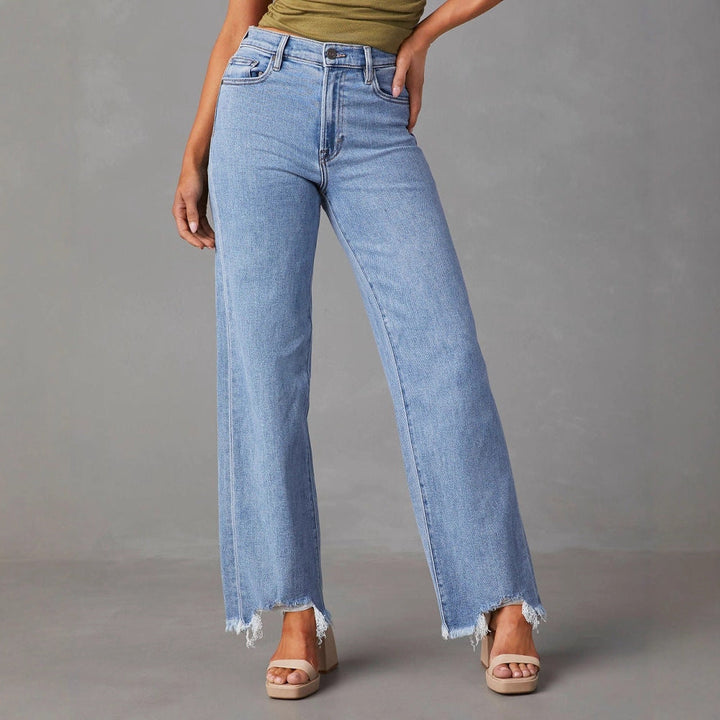 Damen Weite Jeans mit fransigem Saum Drune