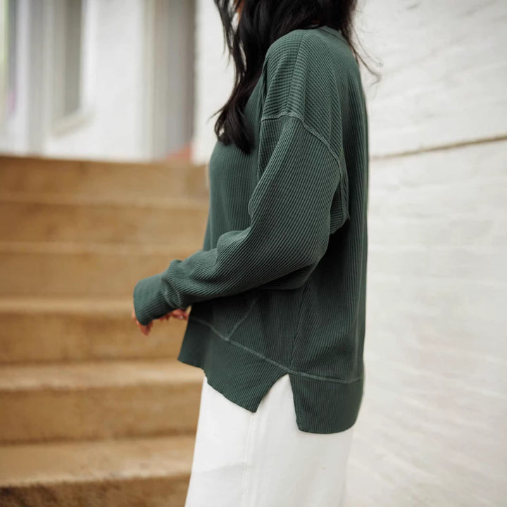 Damen lässiger Ripp-Strickpullover Drune
