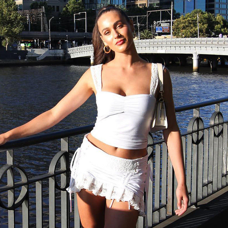 Damen Sexy Spitzentop und Minirock Set Drune