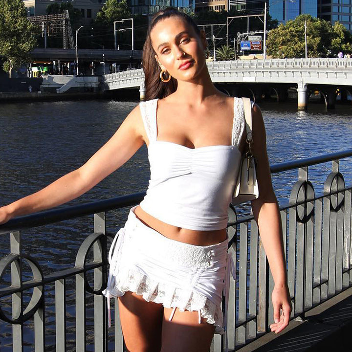 Damen Sexy Spitzentop und Minirock Set Drune