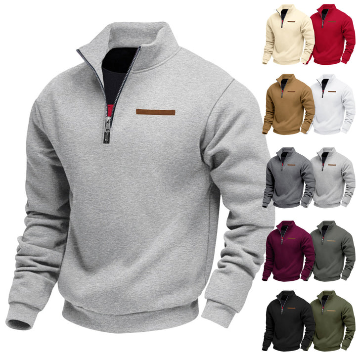 Herren nan Halbzip-Sweatshirt aus schwerem Fleece mit Stehkragen und verdeckter Brusttasche Drune