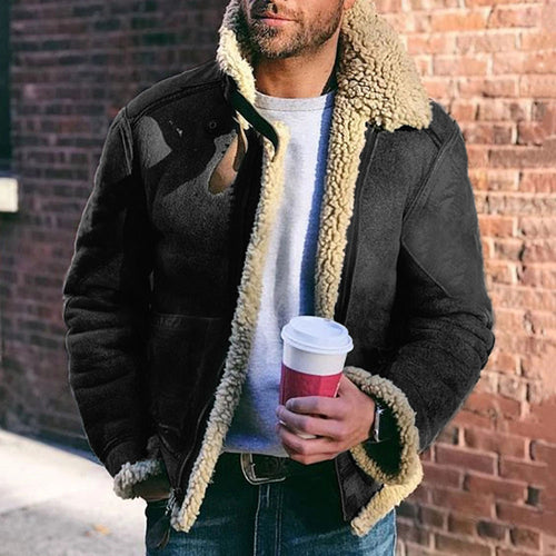 Herren Kurzjacke im Vintage-Shearling-Style mit Reißverschluss und Teddyfutter Drune