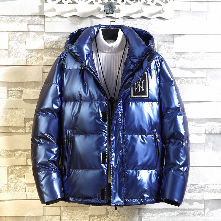 Herren Wattierte Metallic-Steppjacke mit Kapuze und windabweisender Front Drune