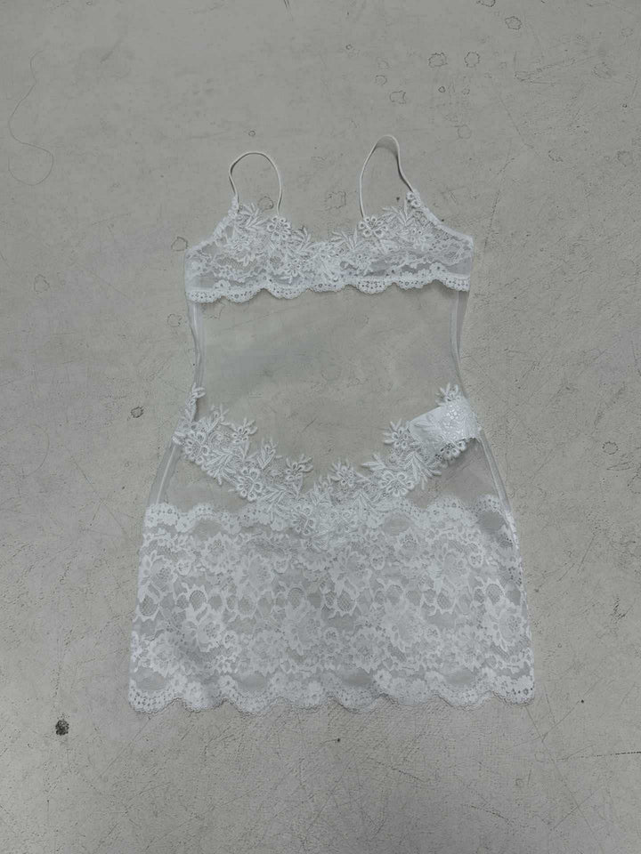 Damen luxuriöses Spitzen-Nachthemd mit tiefem V-Ausschnitt und eleganten Spaghettiträgern Drune