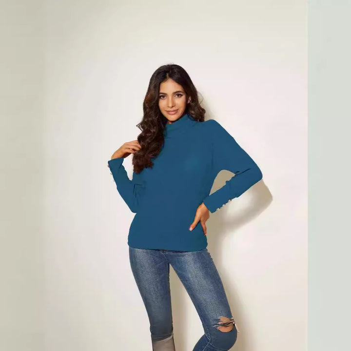 Damen Moderner Rollkragenpullover mit Knopfdetails Drune