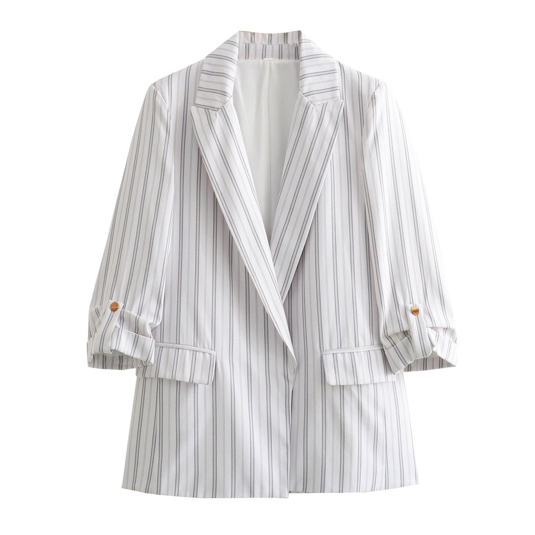 Damen nan unstrukturierter Longblazer mit kastigem Schnitt, krempelbaren Ärmeln und Paspelklappen Drune