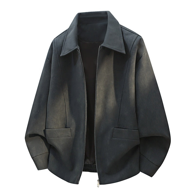 Herren Oversize-Bomberjacke im Used-Effekt mit Stehkragen, elastischem Bund und Pattentaschen Drune
