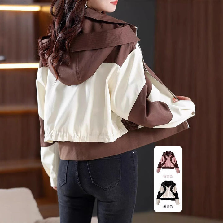 Damen modische Übergangsjacke mit Kapuze und kontrastierendem Design Drune