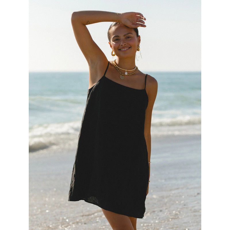 Damen Leichtes Sommerkleid mit Spaghetti-Trägern und fließendem Schnitt Drune