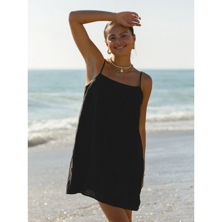 Damen Leichtes Sommerkleid mit Spaghetti-Trägern und fließendem Schnitt Drune