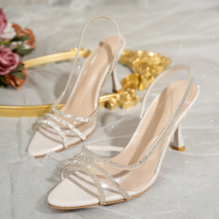 Damen elegante Slingback Sandalen mit strassverziertem Riemen Drune