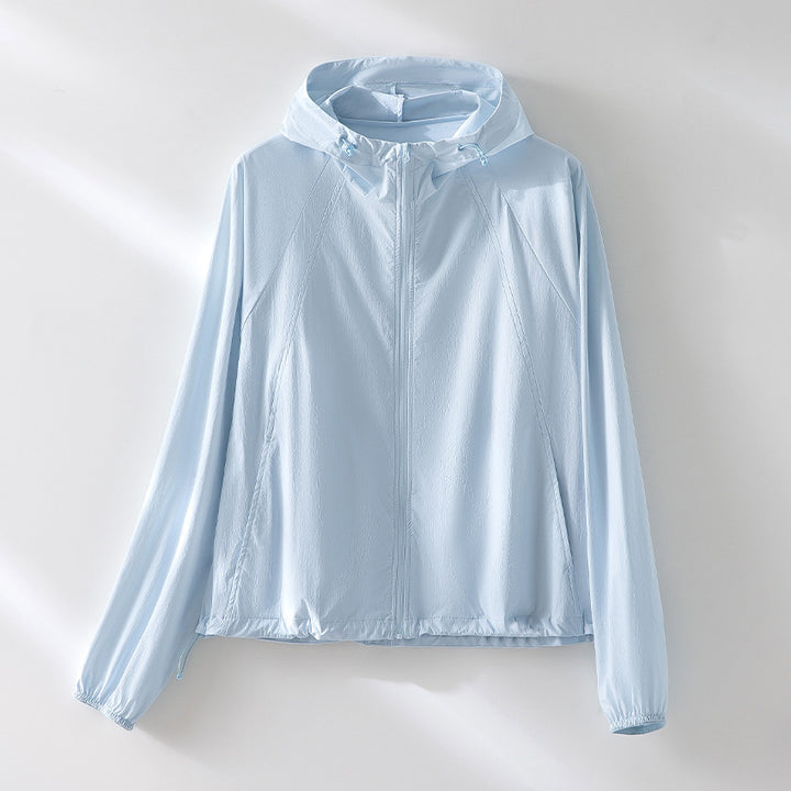 Damen Ultraleichte Kapuzen-Windjacke mit Raglanärmeln und Reißverschlusstaschen Drune