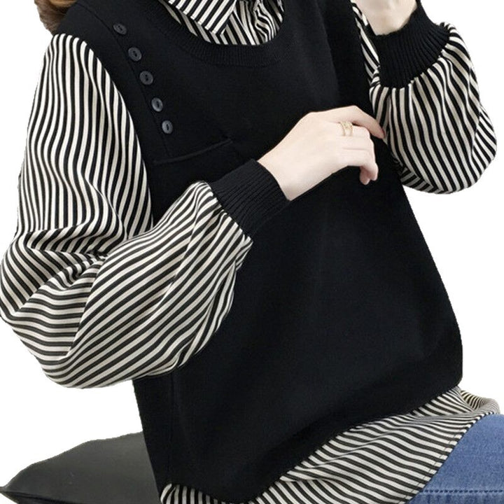 Damen Layered Pullover mit gestreiftem Hemdbluseneinsatz Drune