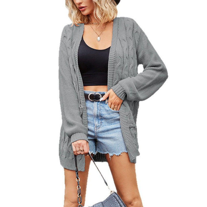 Damen Komfortable Strickjacke mit Taschen und Kabelmuster Drune