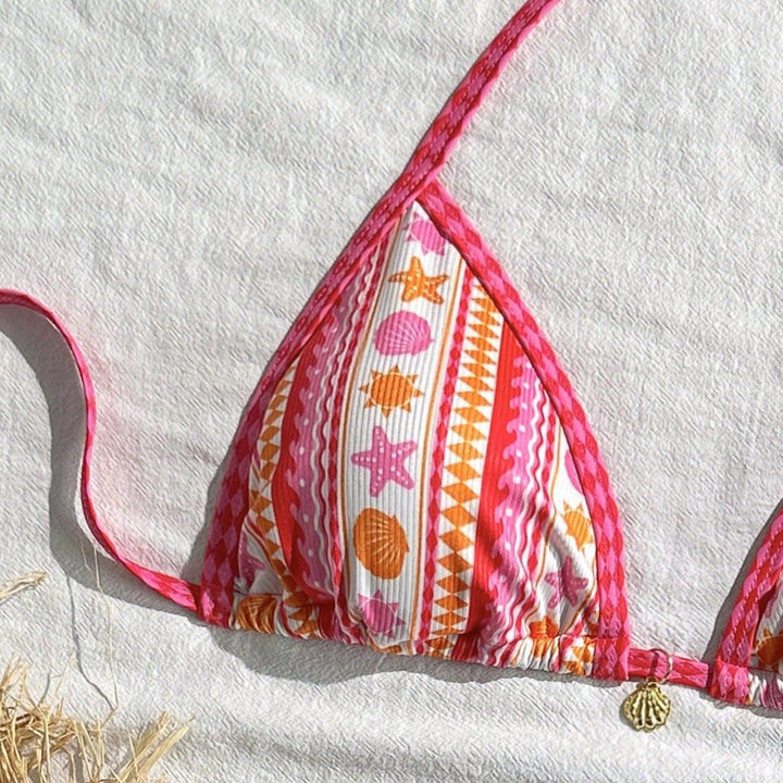 Damen Triangel-Bikini mit buntem Muster Drune