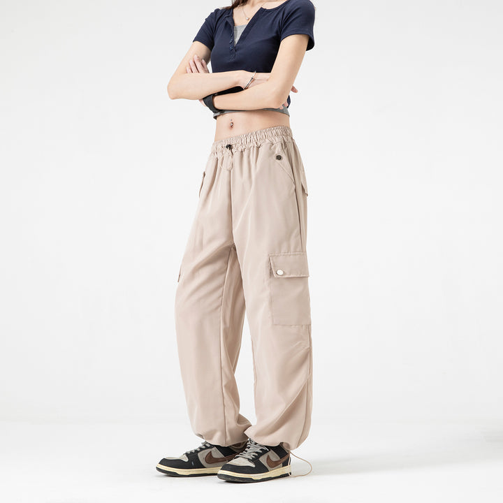 Damen Baggy-Cargo-Hose mit Tunnelzugbund, großen Klappentaschen und verstellbarem Saum Drune