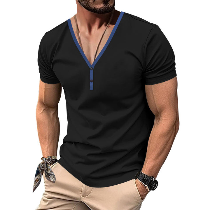 Herren Kurzarm-Henley-Shirt mit modernen Akzenten und Knopfleiste Drune