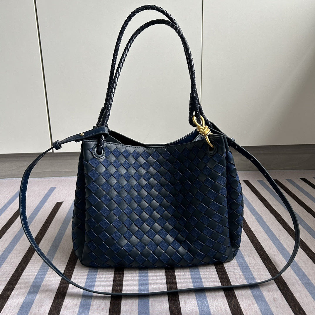 Damen Woven Leather Tote Bag mit verstellbarem Schultergurt Drune