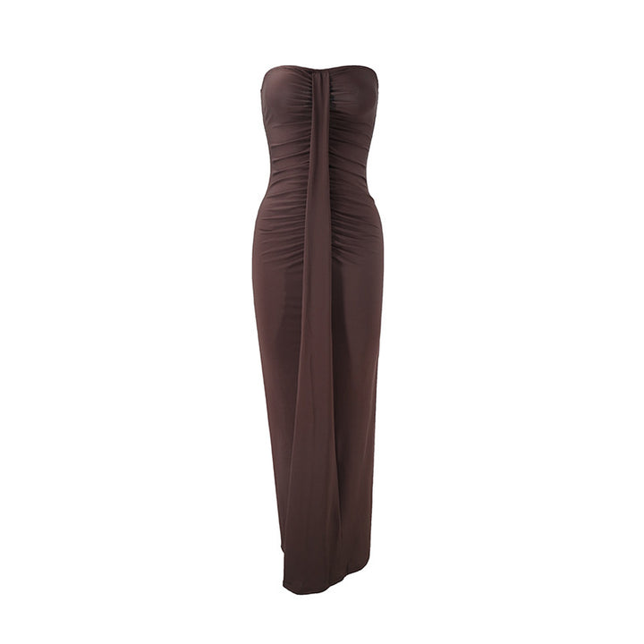 Damen Maxikleid mit schickem trägerlosem Design und figurschmeichelnder Raffung Drune