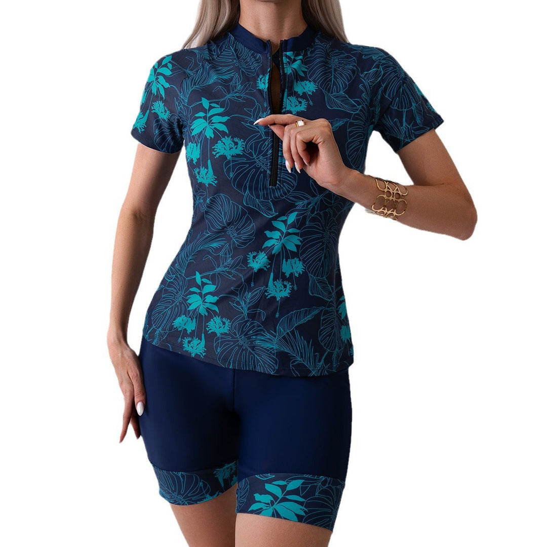Damen Sportlicher Zweiteiler Badeanzug mit modernem Floral-Design Drune