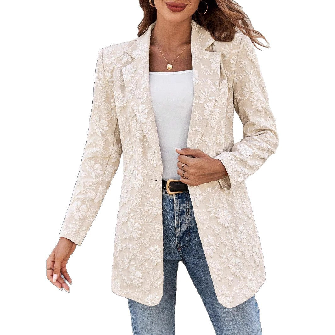 Damen nan floral bestickter Longblazer mit Reverskragen und Ein-Knopf-Verschluss Drune