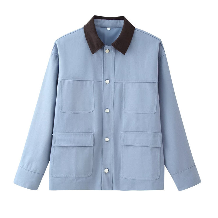 Damen Overshirt‑Jacke mit Kordkragen, aufgesetzten Taschen und Druckknopfleiste Drune