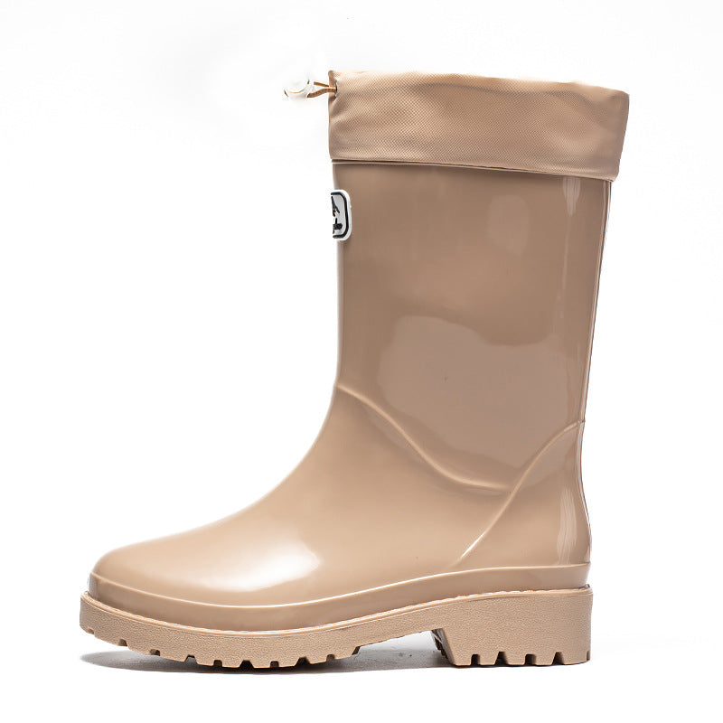 Damen Glänzende knöchelhohe Regenstiefel mit Kordelzug und rutschfester Profilsohle Drune
