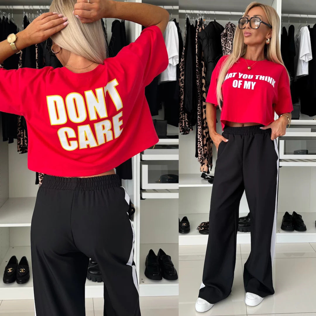 Damen lässiges Crop-Top und weite Jogginghose Set Drune