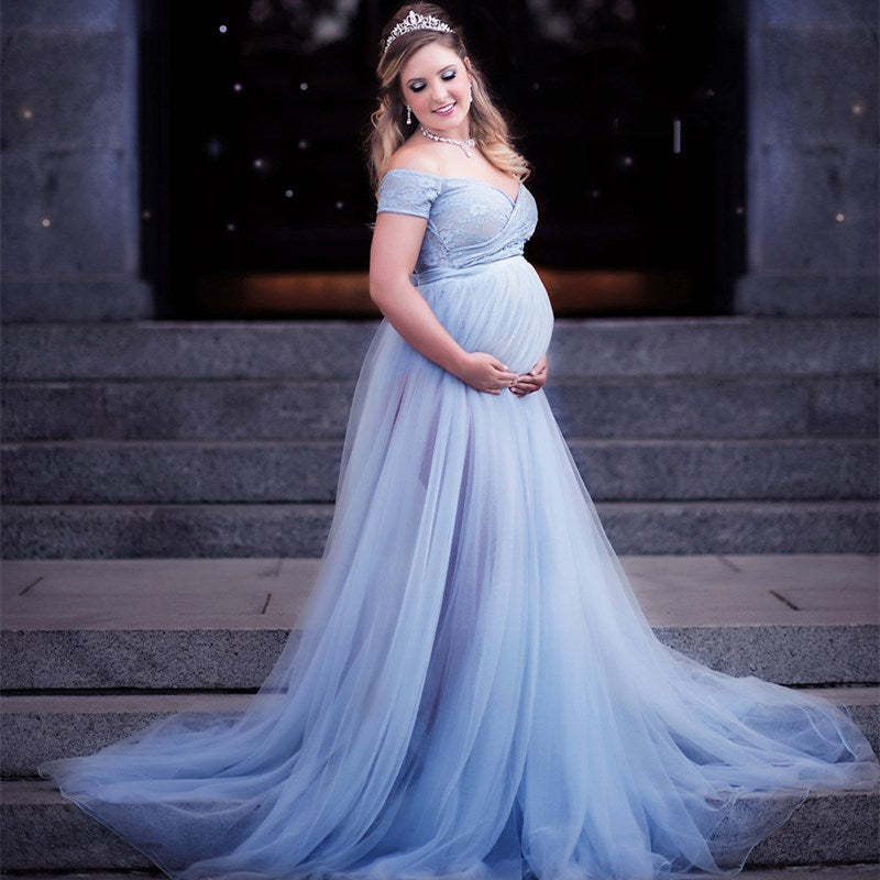Damen Elegantes Umstandskleid mit Spitzenoberteil und fließendem Rock Drune