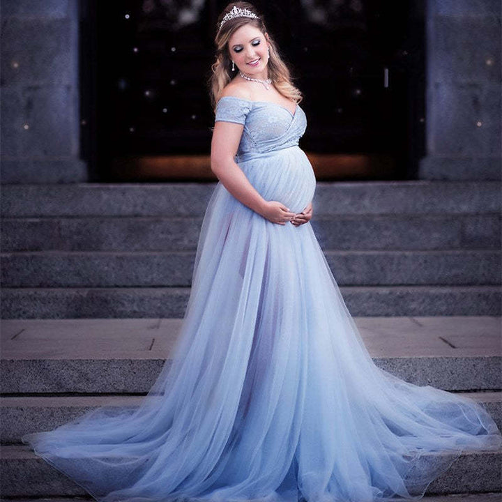 Damen Elegantes Umstandskleid mit Spitzenoberteil und fließendem Rock Drune