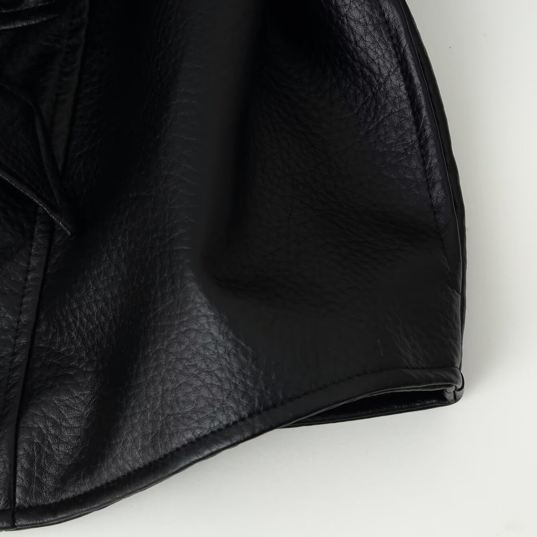 Damen Kurzblazer aus veganem Leder mit Schalkragen und Taillenbindegürtel Drune