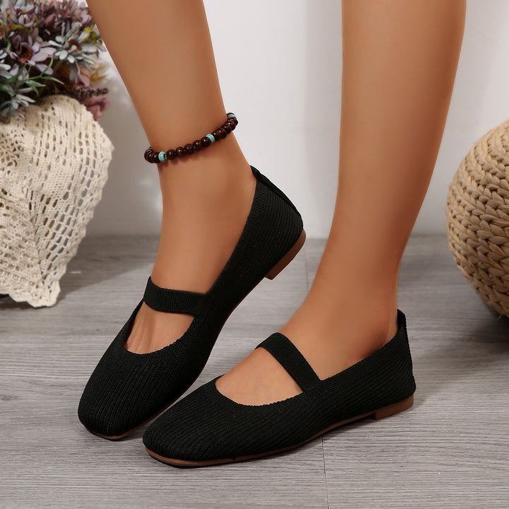 Damen  leichte Strick-Mary-Jane-Ballerina mit elastischem Riemen und flexibler Gummilaufsohle Drune